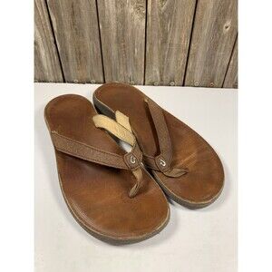 Olukai Pua 20289 Women's Brown Thong Leather upper Sandals W arch Support 10